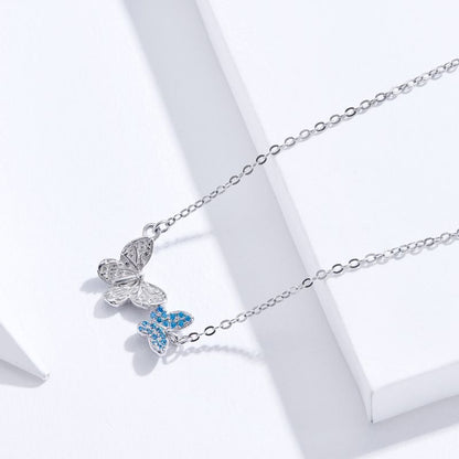 Casual Cute Little Bear Cat Butterfly Sterling Silver White Gold Plated Glass Zircon Necklace In Bulk