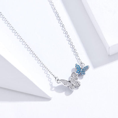 Casual Cute Little Bear Cat Butterfly Sterling Silver White Gold Plated Glass Zircon Necklace In Bulk