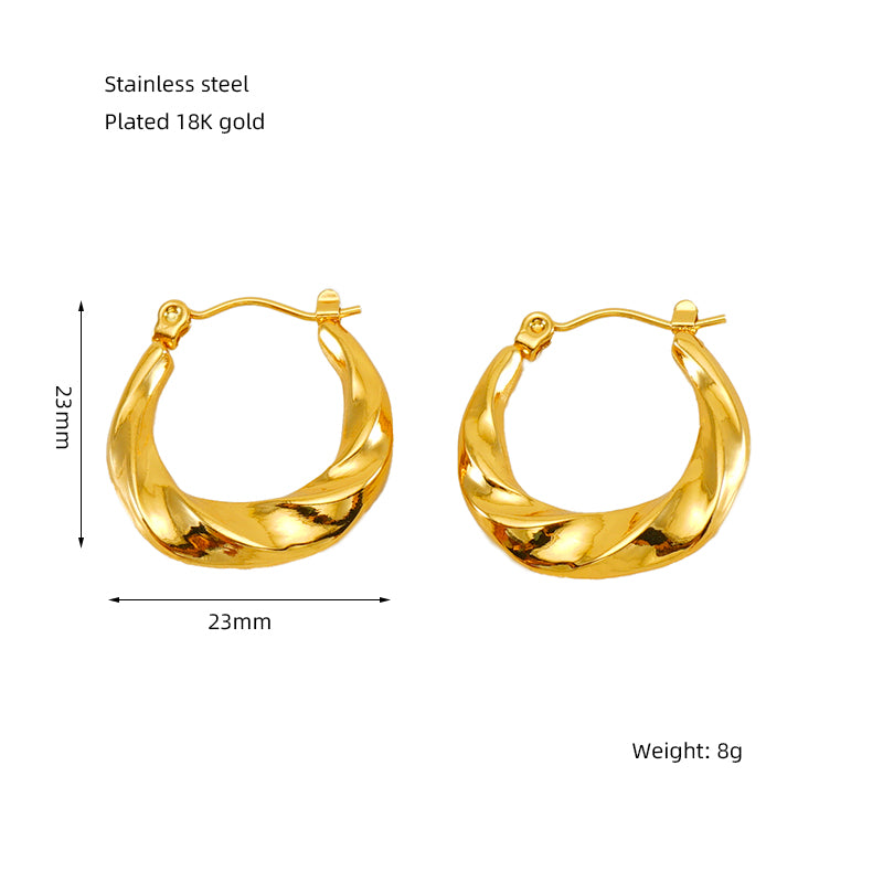 1 Pair Elegant Round Polishing Plating Stainless Steel 18k Gold Plated Earrings