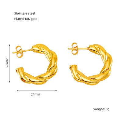 1 Pair Elegant Round Polishing Plating Stainless Steel 18k Gold Plated Earrings