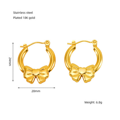 1 Pair Elegant Round Polishing Plating Stainless Steel 18k Gold Plated Earrings