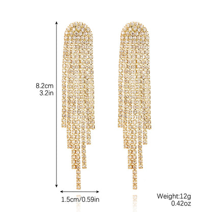 1 Pair Casual Simple Style Tassel Plating Chain Inlay Copper Zircon Drop Earrings