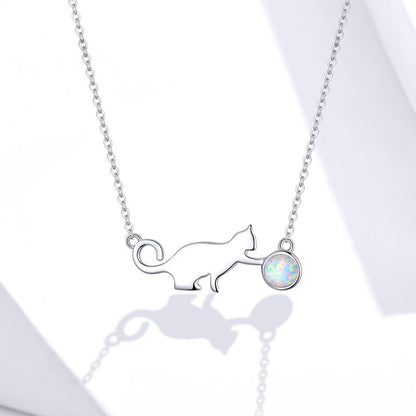 Casual Cute Little Bear Cat Butterfly Sterling Silver White Gold Plated Glass Zircon Necklace In Bulk