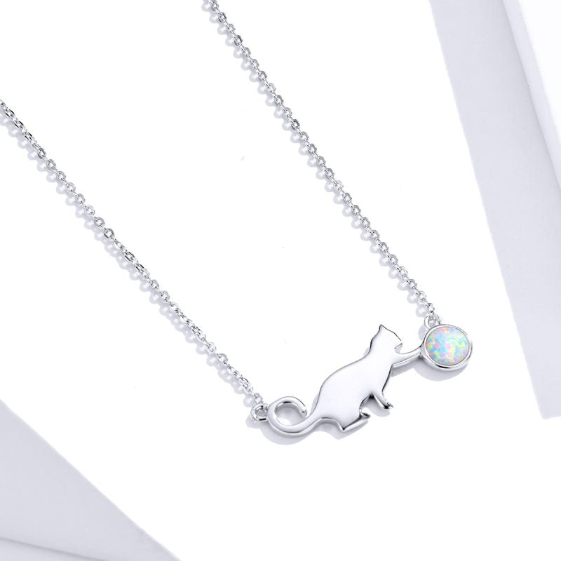 Casual Cute Little Bear Cat Butterfly Sterling Silver White Gold Plated Glass Zircon Necklace In Bulk