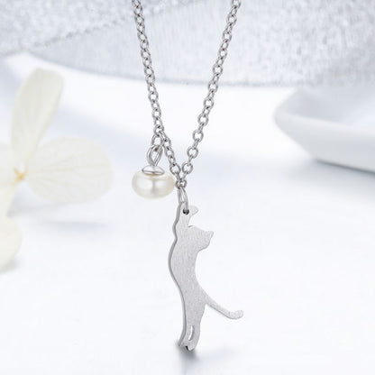 Casual Cute Little Bear Cat Butterfly Sterling Silver White Gold Plated Glass Zircon Necklace In Bulk