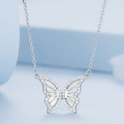 Casual Cute Little Bear Cat Butterfly Sterling Silver White Gold Plated Glass Zircon Necklace In Bulk