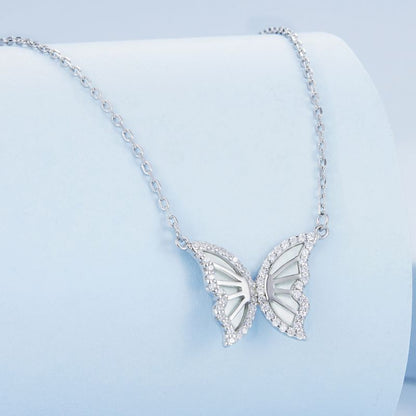 Casual Cute Little Bear Cat Butterfly Sterling Silver White Gold Plated Glass Zircon Necklace In Bulk