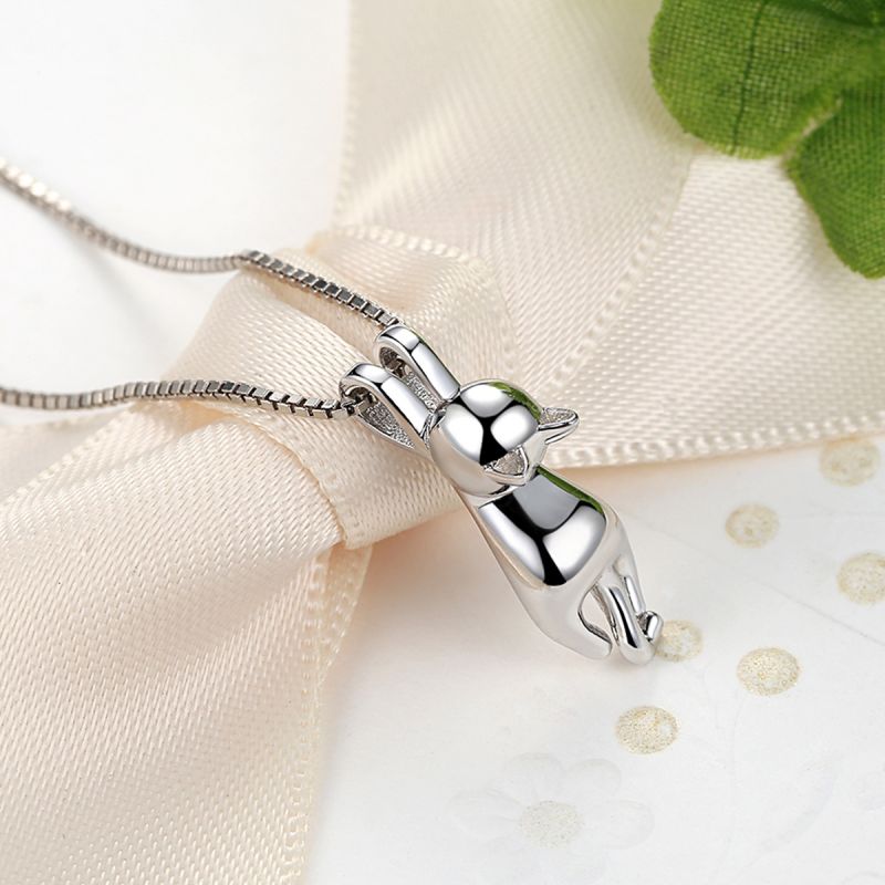 Casual Cute Little Bear Cat Butterfly Sterling Silver White Gold Plated Glass Zircon Necklace In Bulk