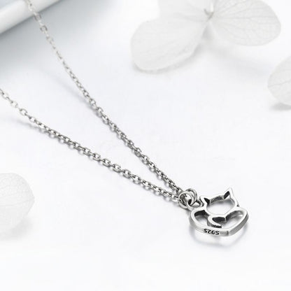 Casual Cute Little Bear Cat Butterfly Sterling Silver White Gold Plated Glass Zircon Necklace In Bulk