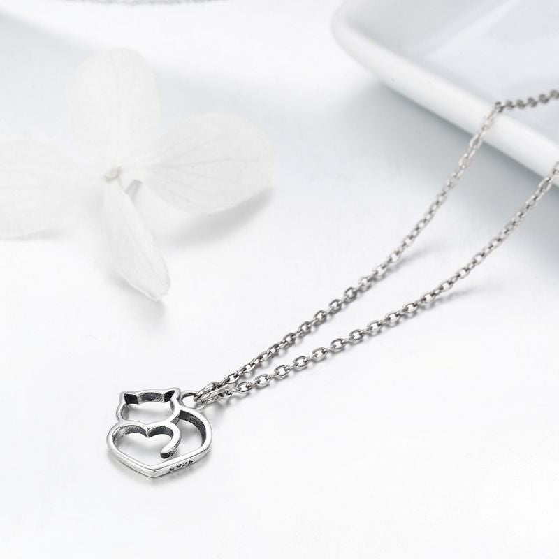 Casual Cute Little Bear Cat Butterfly Sterling Silver White Gold Plated Glass Zircon Necklace In Bulk