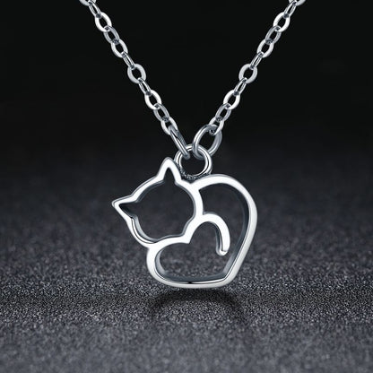 Casual Cute Little Bear Cat Butterfly Sterling Silver White Gold Plated Glass Zircon Necklace In Bulk