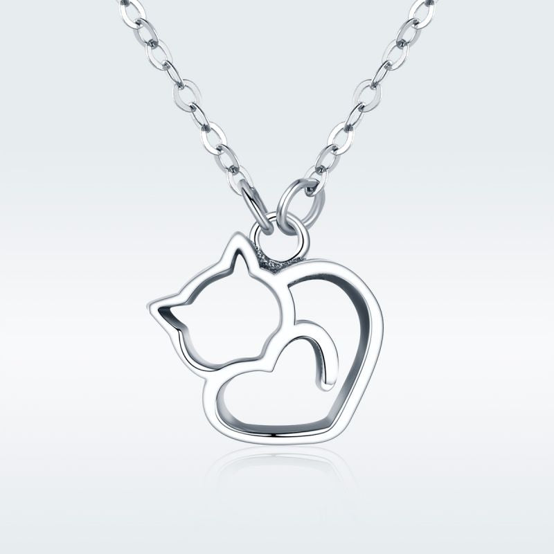 Casual Cute Little Bear Cat Butterfly Sterling Silver White Gold Plated Glass Zircon Necklace In Bulk