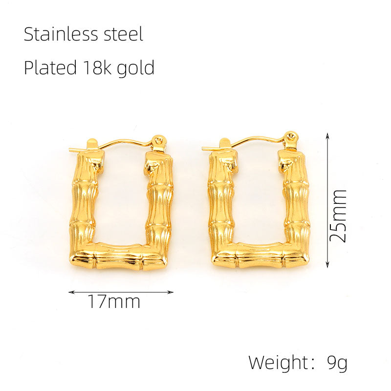 1 Pair Elegant Square Polishing Plating Stainless Steel 18k Gold Plated Earrings