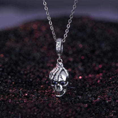 Casual Pumpkin Four Leaf Clover Skull Sterling Silver White Gold Plated Glass Zircon Necklace In Bulk