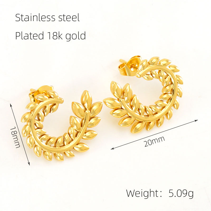 1 Pair Elegant Wreath Polishing Plating Stainless Steel 18k Gold Plated Earrings