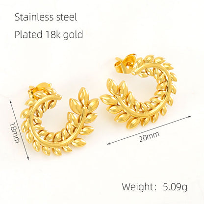 1 Pair Elegant Wreath Polishing Plating Stainless Steel 18k Gold Plated Earrings