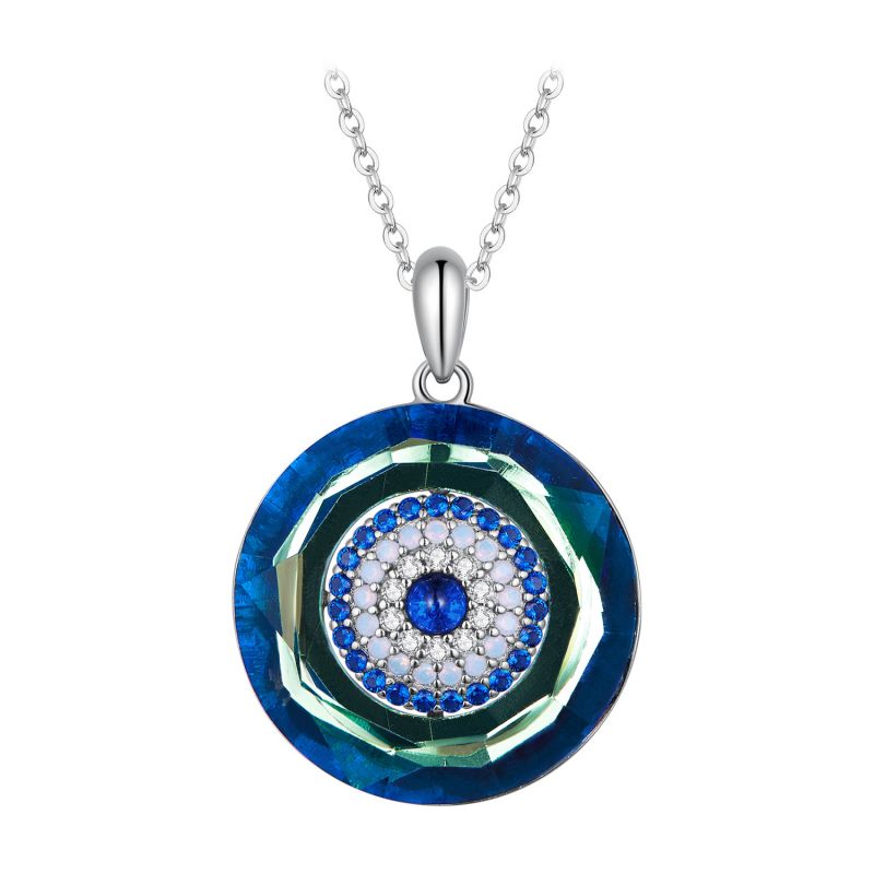 Casual Devil's Eye Hand Of Fatima Skull Sterling Silver White Gold Plated Glass Zircon Necklace In Bulk