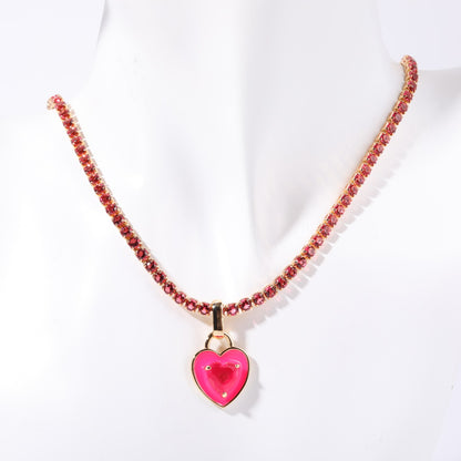 Casual Simple Style Heart Shape Brass Plating Inlay Zircon 18k Gold Plated Pendant Necklace