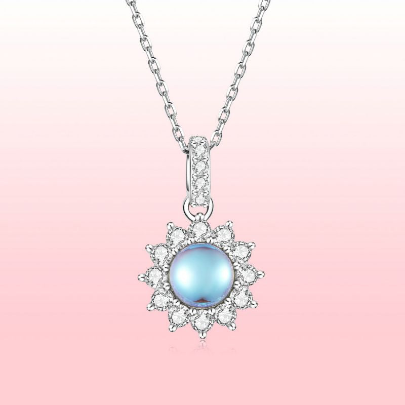 Casual Sun Moon Sterling Silver White Gold Plated Turquoise Zircon Necklace In Bulk