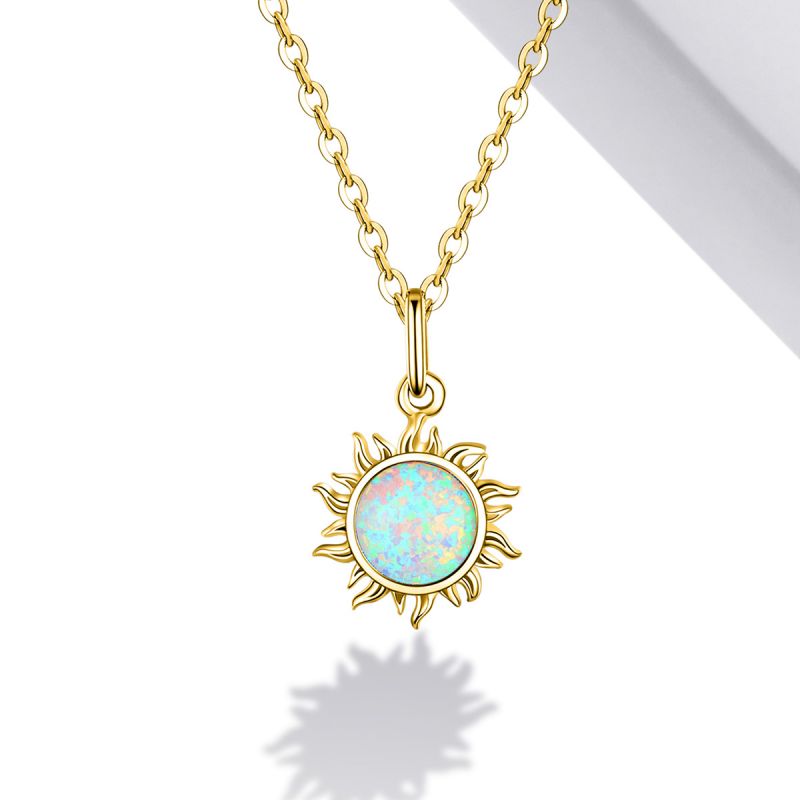 Casual Sun Moon Sterling Silver White Gold Plated Turquoise Zircon Necklace In Bulk