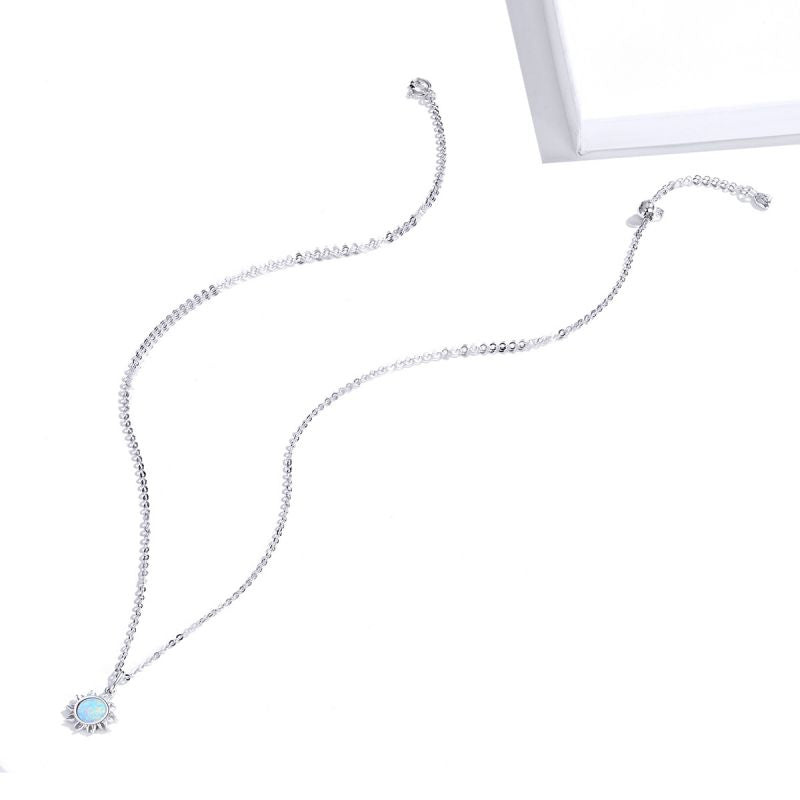 Casual Sun Moon Sterling Silver White Gold Plated Turquoise Zircon Necklace In Bulk