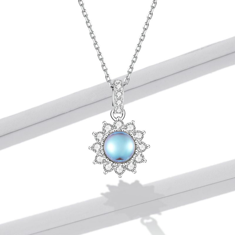 Casual Sun Moon Sterling Silver White Gold Plated Turquoise Zircon Necklace In Bulk