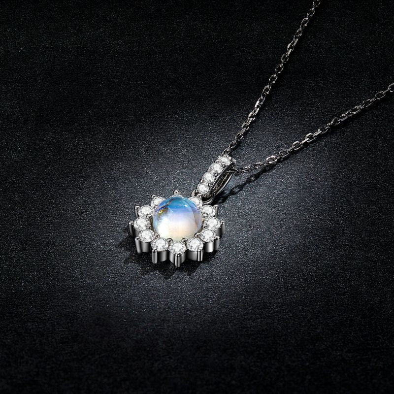 Casual Sun Moon Sterling Silver White Gold Plated Turquoise Zircon Necklace In Bulk