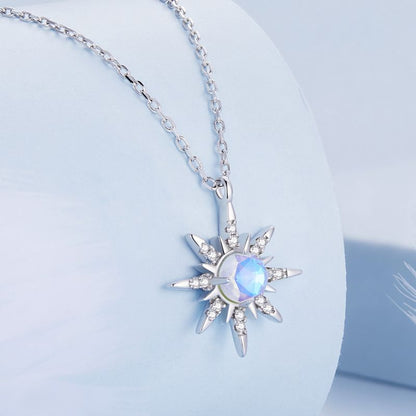 Casual Sun Moon Sterling Silver White Gold Plated Turquoise Zircon Necklace In Bulk