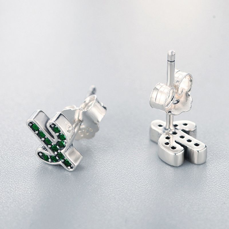 1 Pair Simple Style Cactus Flower Watermelon Inlay Sterling Silver Zircon Ear Studs