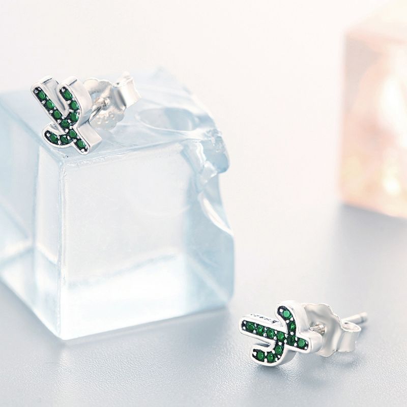 1 Pair Simple Style Cactus Flower Watermelon Inlay Sterling Silver Zircon Ear Studs