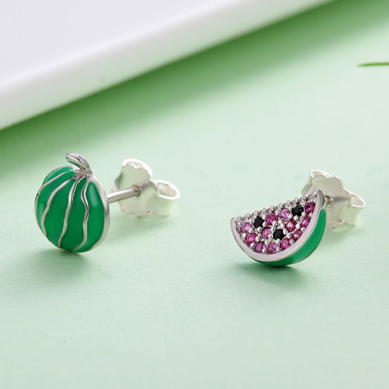 1 Pair Simple Style Cactus Flower Watermelon Inlay Sterling Silver Zircon Ear Studs