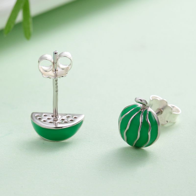 1 Pair Simple Style Cactus Flower Watermelon Inlay Sterling Silver Zircon Ear Studs