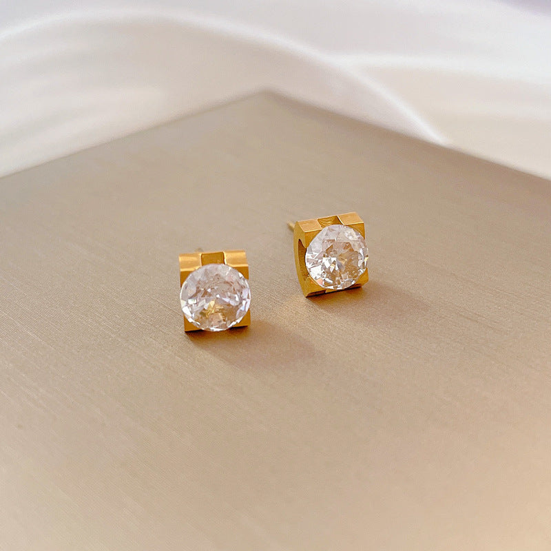 1 Pair Modern Style Classic Style Square Plating Inlay Titanium Steel Artificial Gemstones Gold Plated Ear Studs