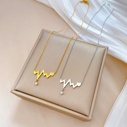 Modern Style Simple Style Commute Electrocardiogram Titanium Steel Plating Inlay Artificial Gemstones Gold Plated Pendant Necklace