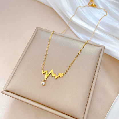 Modern Style Simple Style Commute Electrocardiogram Titanium Steel Plating Inlay Artificial Gemstones Gold Plated Pendant Necklace