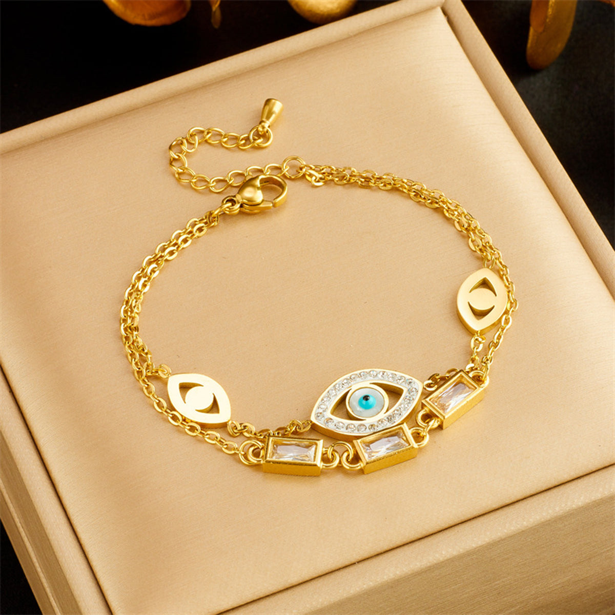 Hip-hop Vintage Style Eye Titanium Steel Plating Inlay Zircon 18k Gold Plated Bracelets