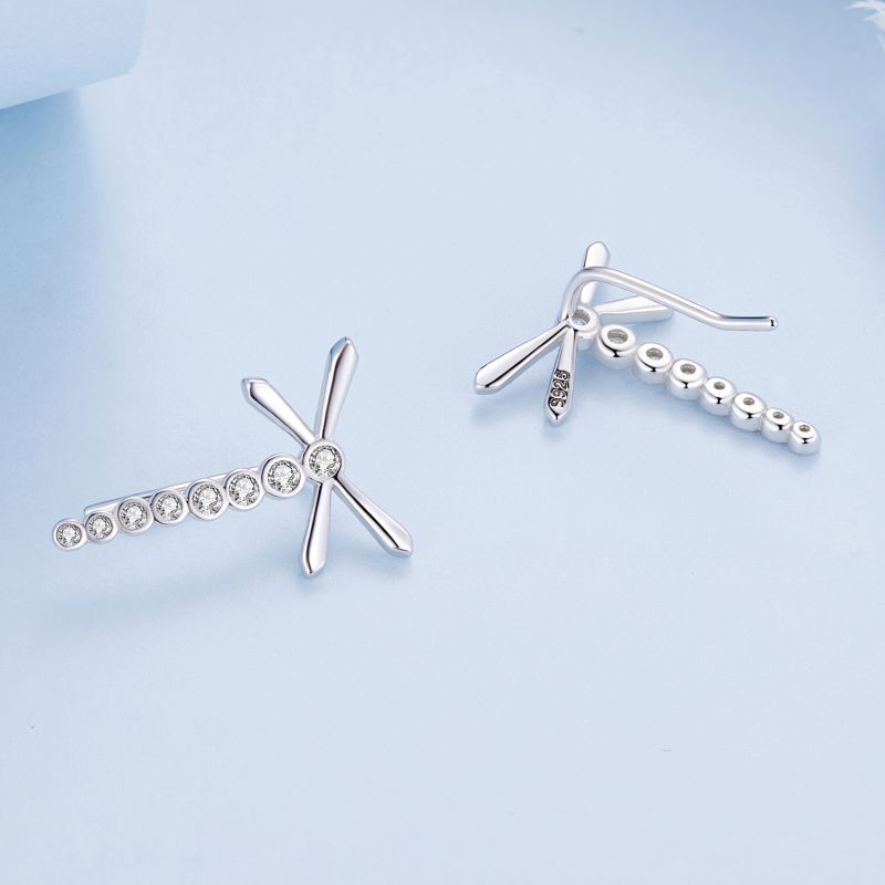 1 Pair Cute Sweet Dragonfly Butterfly Plating Inlay Sterling Silver Zircon Drop Earrings