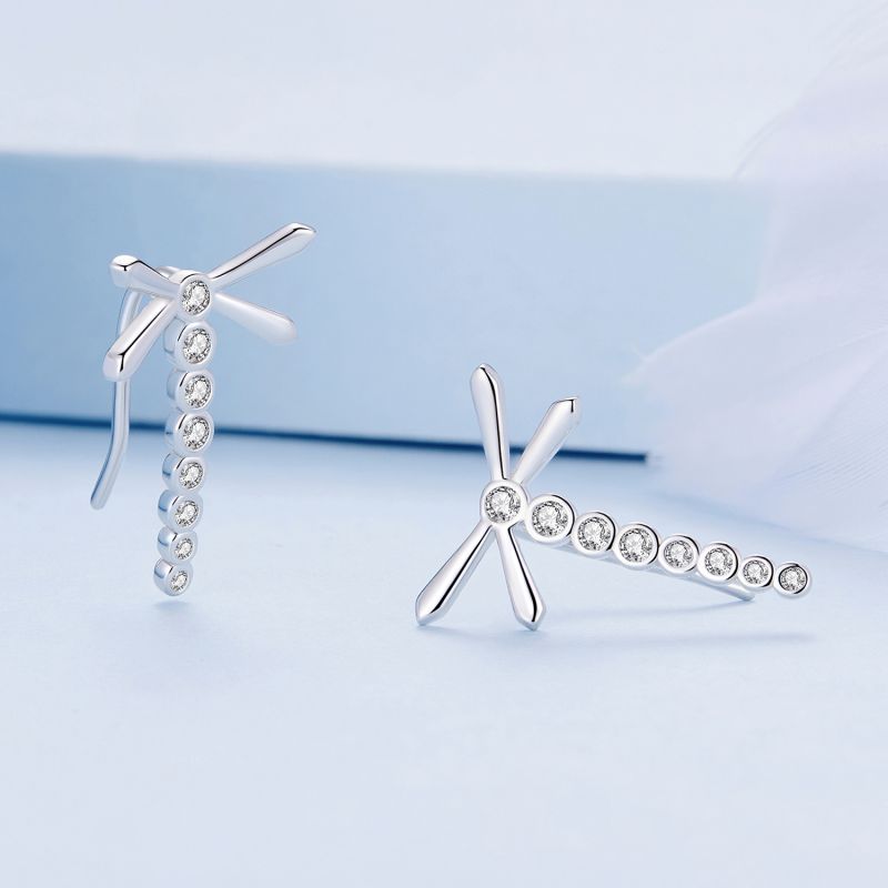 1 Pair Cute Sweet Dragonfly Butterfly Plating Inlay Sterling Silver Zircon Drop Earrings