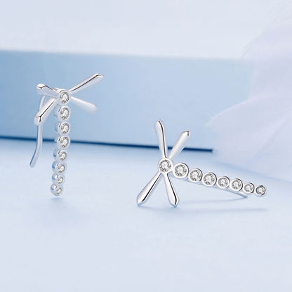 1 Pair Cute Sweet Dragonfly Butterfly Plating Inlay Sterling Silver Zircon Drop Earrings