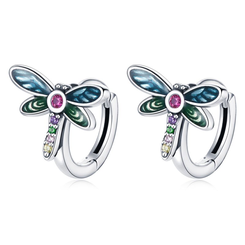 1 Pair Cute Sweet Dragonfly Butterfly Plating Inlay Sterling Silver Zircon Drop Earrings