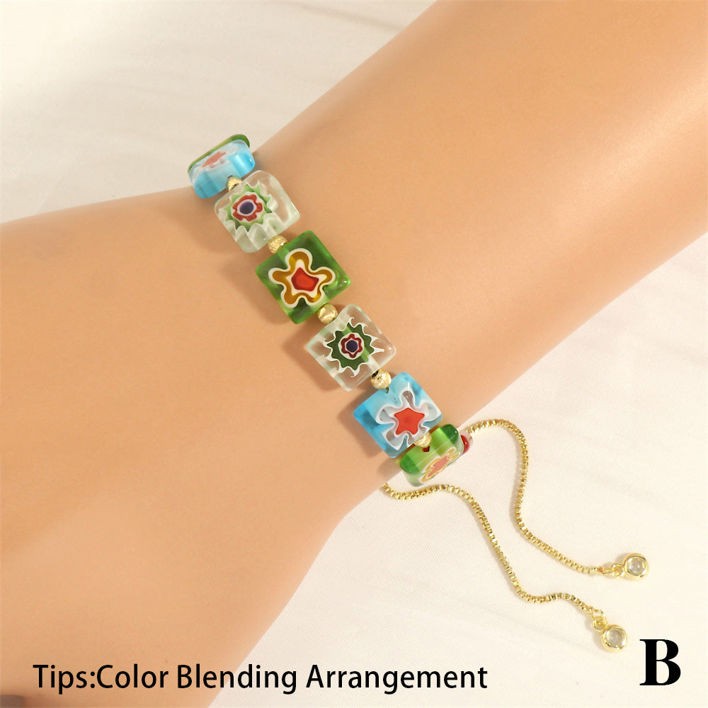 Bohemian Flower Glass Beaded Plating 18k Gold Plated Women's Bracelets