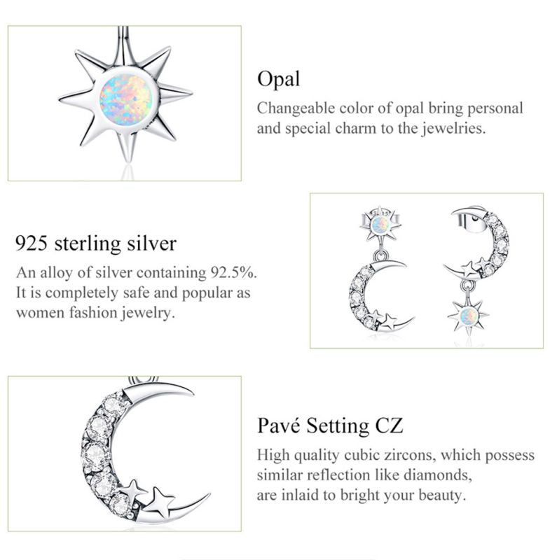 1 Pair Simple Style Star Moon Inlay Sterling Silver Zircon Drop Earrings