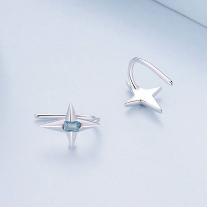 1 Pair Simple Style Star Moon Inlay Sterling Silver Zircon Drop Earrings