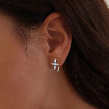 1 Pair Simple Style Star Moon Inlay Sterling Silver Zircon Drop Earrings