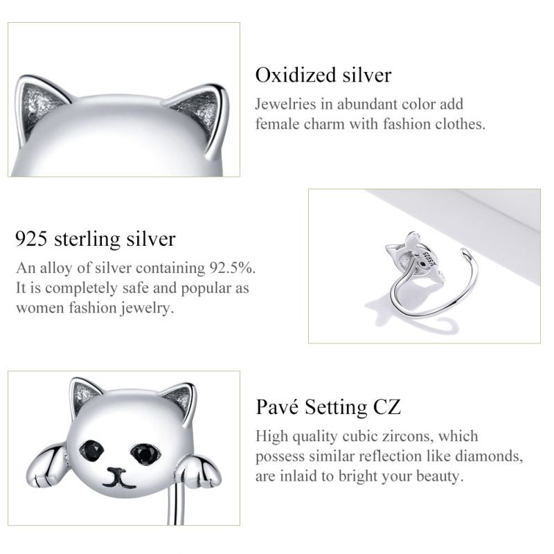 1 Pair Simple Style Cat Plating Inlay Sterling Silver Zircon Silver Plated Ear Studs