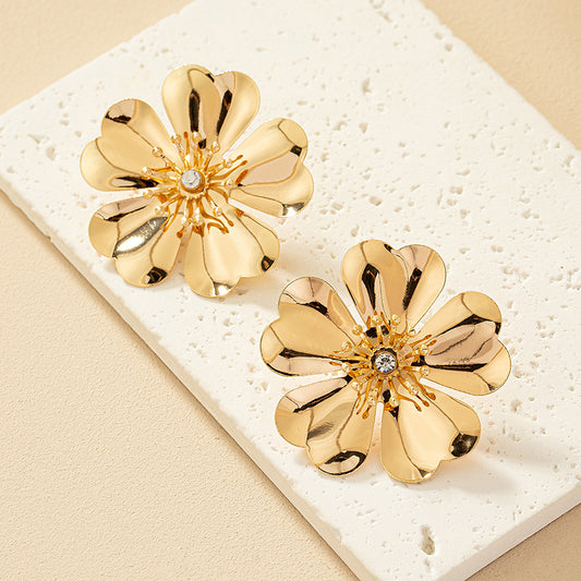 1 Pair Bohemian Flower Plating Inlay Iron Artificial Rhinestones 14k Gold Plated Ear Studs