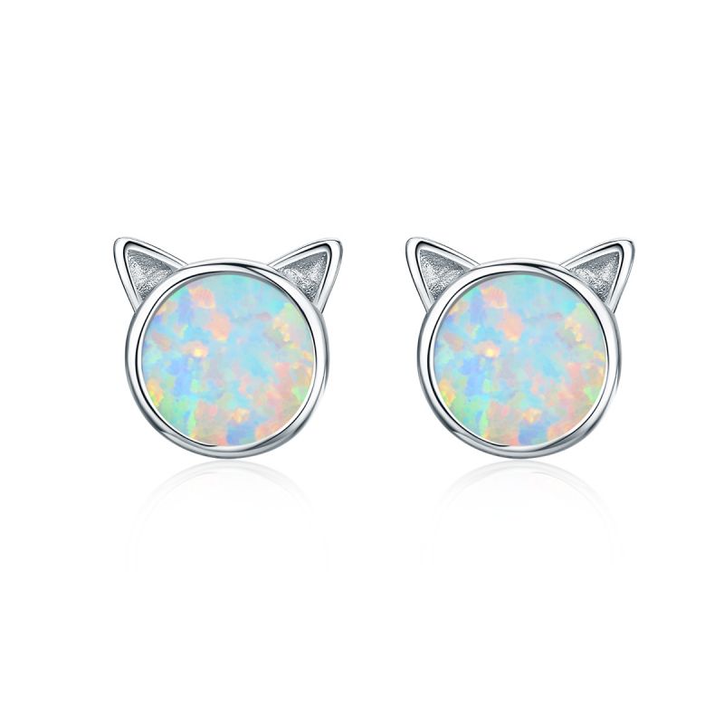 1 Pair Cute Simple Style Paw Print Cat Inlay Sterling Silver Zircon Ear Studs