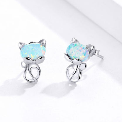 1 Pair Cute Simple Style Paw Print Cat Inlay Sterling Silver Zircon Ear Studs