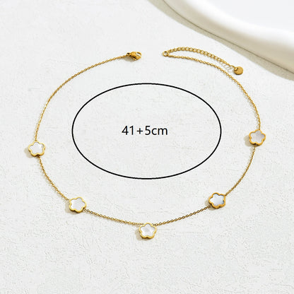 Ig Style Commute Flower Stainless Steel Plating Inlay Shell 18k Gold Plated Necklace