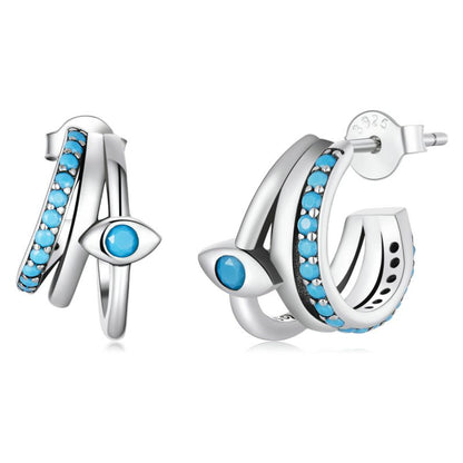 1 Pair Elegant Lady Devil's Eye Inlay Sterling Silver Zircon Ear Cuffs